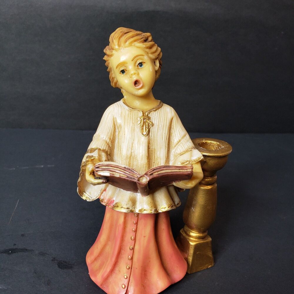 Vintage 5" Resin Christmas Choir Boy Candle Holder Figurine Mid Century Style